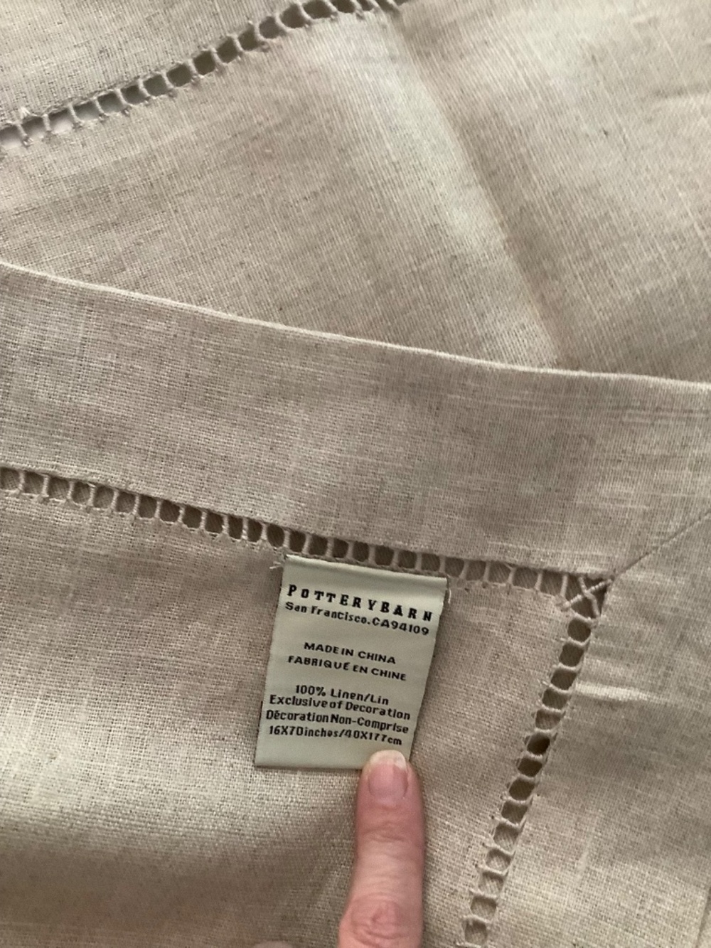NWOT Pottery Barn 100% Linen Tan Table Runner, 70 in x 16 in